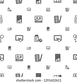 tablet icons pattern seamless white background. Included editable outline laptop, medicine, clean window, calendar on phone, finger on tablet icons. tablet icons for web and mobile.