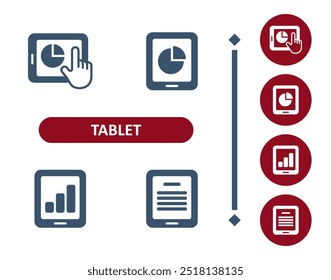 Ícones do Tablet. Gráfico De Pizza, Gráfico, Estatísticas, Dados, Análises, Ebook, Ícone Do Leitor De E-book. Profissional, ícone de vetor perfeito de 32x32 pixels.