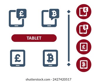 Tablet Icons. Pound, Bitcoin, Crypto Currency, Money, Internet Banking, Online Banking, E-commerce, Online Shopping Icon. Professional, 32x32 pixel perfect vector icon.