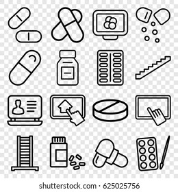 Tablet icons set. set of 16 tablet outline icons such as ladder, stairs, paints, laptop, pill, medicine