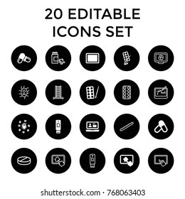 Tablet icons. set of 20 editable filled and outline tablet icons such as paints, pill, virus and pills, usb drive, ladder, stairs, medicine