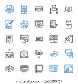 tablet icons set. Collection of tablet with layout, computer, graphic tablet, exhibition, pc, pills, cloud computing, laptop, remote control. Editable and scalable icons.