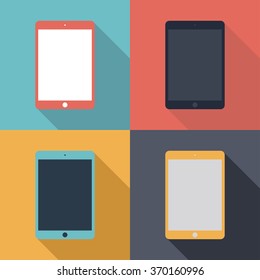 tablet icons set in flat design style on colorful background. device symbols. stock vector illustration