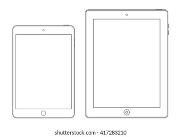 tablet icons set in outline design isolated on white background. device mockup in thin line style. stock vector illustration