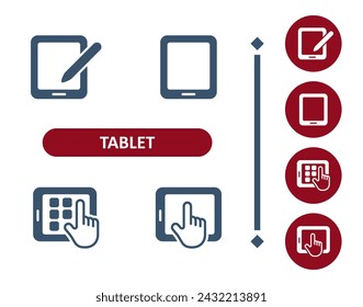 Iconos de Tablet PC. Estilete, aplicaciones, aplicación, mano, dedo, táctil, icono de pantalla táctil. Profesional, icono de vector perfecto de 32x32 píxeles.