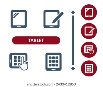 Iconos de Tablet PC. Estilete, aplicaciones, aplicación, mano, dedo, táctil, icono de pantalla táctil. Profesional, icono de vector perfecto de 32x32 píxeles.