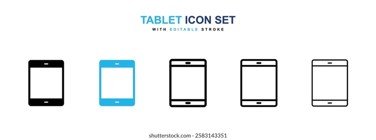 Tablet icons vector collection in black and blue colors on white background