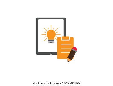 tablet with idea and clipboard, flat design style vector illustration