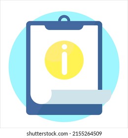Tablet with i -information on yellow circle, concept vector illustration. flat design vector eps10, simple and modern graphic element for app or web ui