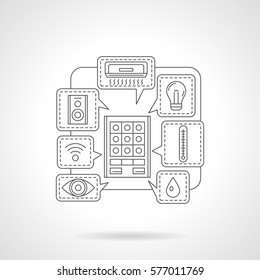 Tablet with interface smart home. Detailed flat line style icon