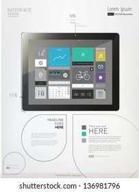 Tablet with interface template and abstract Infographic elements. Vector illustration/eps 10