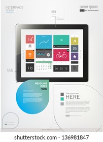 Tablet with interface template and abstract Infographic elements. Vector illustration/eps 10