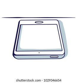 Tablet isolated on the white background. View of lying. Hand drawn doodle cartoon vector illustration.
