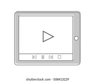 Tablet isolated on white. Video marketing. Approaches, methods and measures to promote products and services based on video. Online video, internet technology and media social marketing