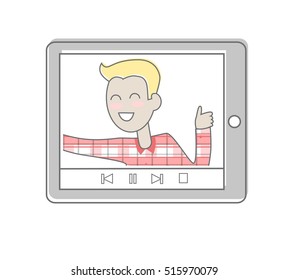 Tablet isolated on white. Video marketing. Approaches, methods and measures to promote products and services based on video. Online video, internet technology and media social marketing