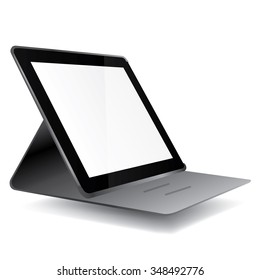 tablet with isolated screen in gray carrying case