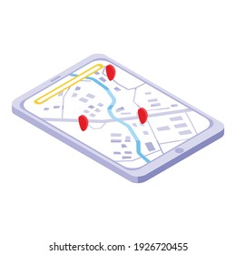 Icono de itinerario de Tablet PC. Isometric del icono del vector del itinerario de la tableta para el diseño web aislado en fondo blanco