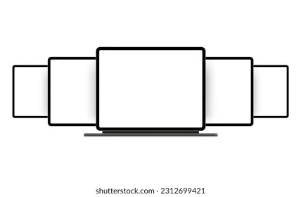 Tablette mit Tastatur, unscharfe Bildschirme, einzeln auf weißem Hintergrund, Draufsicht. Vektorgrafik