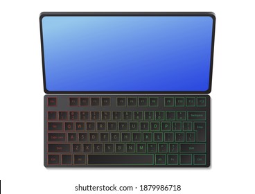 Tablet and keyboard top view isolated on white
