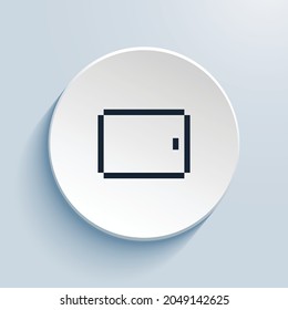 tablet landscape pixel art icon design. Button style circle shape isolated on white background. Vector illustration