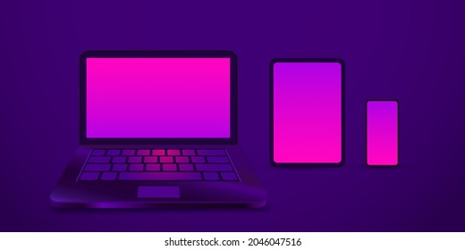 Tablet, laptop and smartphone devices. Modern futuristic design. Vector illustration