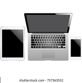tablet, laptop and smartphone on the white background