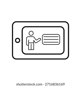 Ícone de linha de aprendizado de tablet para conceitos de educação on-line e estudo digital. Design vetorial de esboço mínimo para aplicativos de e-learning, plataformas de educação, UI, sites e projetos de aprendizagem modernos.