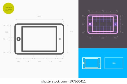 tablet line icon (golden section)