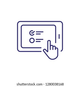 Tablet line icon. Screen, information, cursor. Online education concept. Vector illustration can be used for topics like world education system, technology, solution