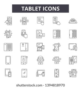 Tablet line icon signs.  Linear vector outline illustration set concept.