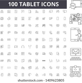 Tablet line icons, signs, vector set, outline illustration concept 