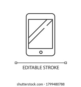 Tablet linear icon. Electronic device. Portable gadget. Smartphone screen. Blank ebook. Thin line customizable illustration. Contour symbol. Vector isolated outline drawing. Editable stroke