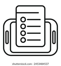 Tablet with list online icon outline vector. Love shop button. Add care items