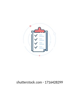 Tablet with a list of tasks. Icon for task management. Linear flat vector illustration.