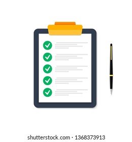 A tablet with a list of tasks performed. White background. The handle is depicted on the right. The marks are green.