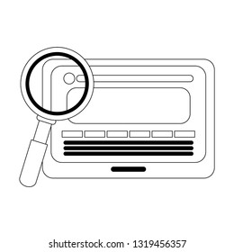 Tablet and magnifying glass symbol black and white