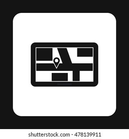 Tablet with a map of area icon in simple style isolated on white background. Navigation symbol