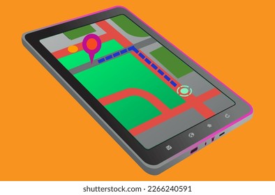 tablet with map for travel vector illustration