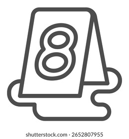 Tablet mit Markierung in Blutpfützen-Linie Symbol, Polizei-Force-Konzept. Vektorgrafiken. Acht Beweisstücke, Spurenschild auf weißem Hintergrund, Symbol im Umrissstil für Mobil- oder Webdesign