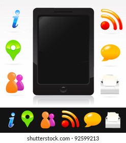Tablet with media icons
