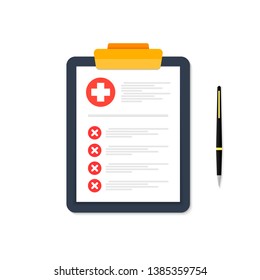 A tablet with a medical card with red marks is depicted on a white background. The handle is on the right.