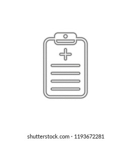 tablet, medical document. Dotted outline silhouette with shadow on white background
