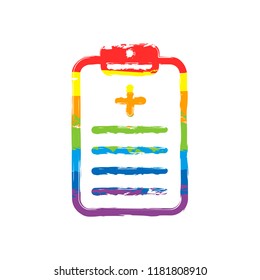 tablet, medical document. Drawing sign with LGBT style, seven colors of rainbow (red, orange, yellow, green, blue, indigo, violet