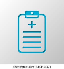 tablet, medical document. Paper design. Cutted symbol with shadow