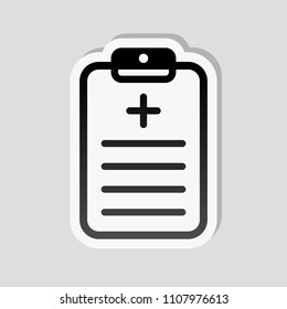 tablet, medical document. Sticker style with white border and simple shadow on gray background