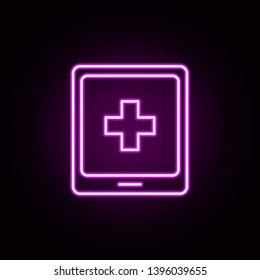 Tablet medical neon icon. Elements of medical set. Simple icon for websites, web design, mobile app, info graphics