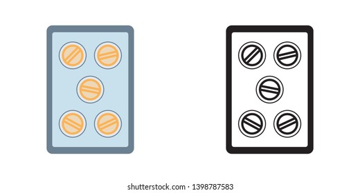 Tablet Medicines Icon in Color and Black Version