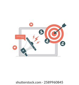 Tablet with Megaphone and Target Arrow Vector Illustration. Digital Marketing Concept Design