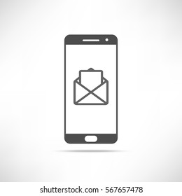 tablet with message envelope on screen simply outline icon. Smartphone mail user interface element. Phone letter conversion ui pictogram. EPS10 vector.