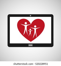 tablet mobile app family heart vector illustration eps 10